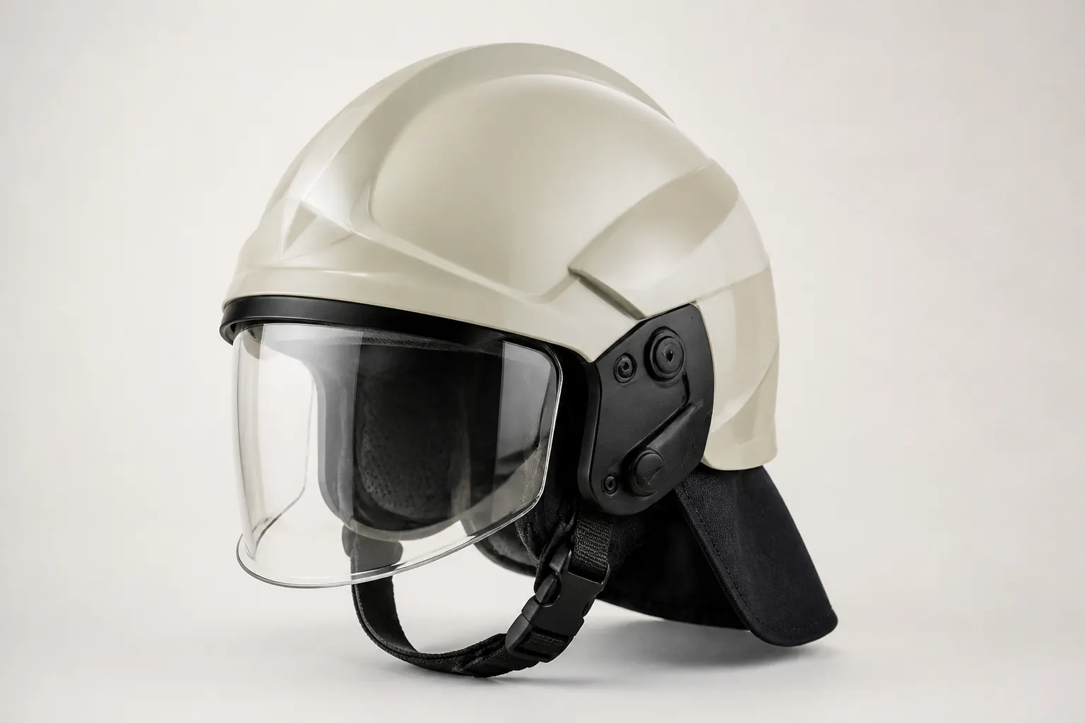 Casque de sapeur-pompier générique avec visière et protège-nuque.