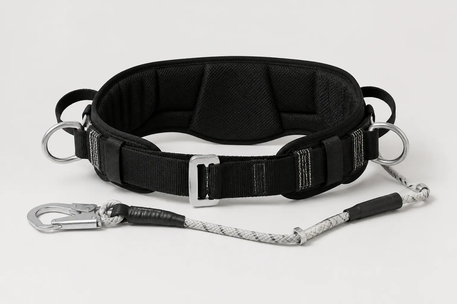 Ceinture et longe réglable de maintien au travail.