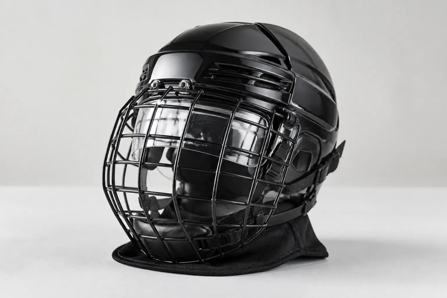 Casque de hockey sur glace avec grille de protection faciale.
