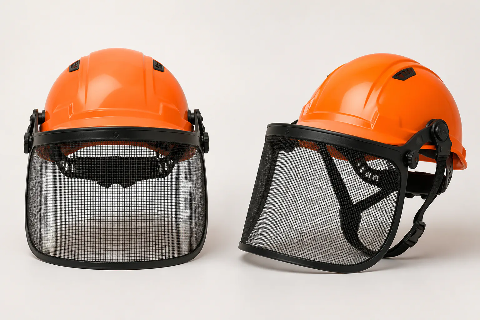 Casques professionnels équipés de visières grillagées.