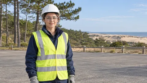Personne fictive équipée devant des pins et des dunes atlantiques, dans un cadre inspiré de la région Nouvelle-Aquitaine